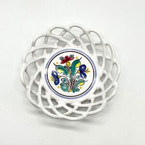 Vintage Ceramic Lattice Bowl Floral Design Decorative Plate Dish‎